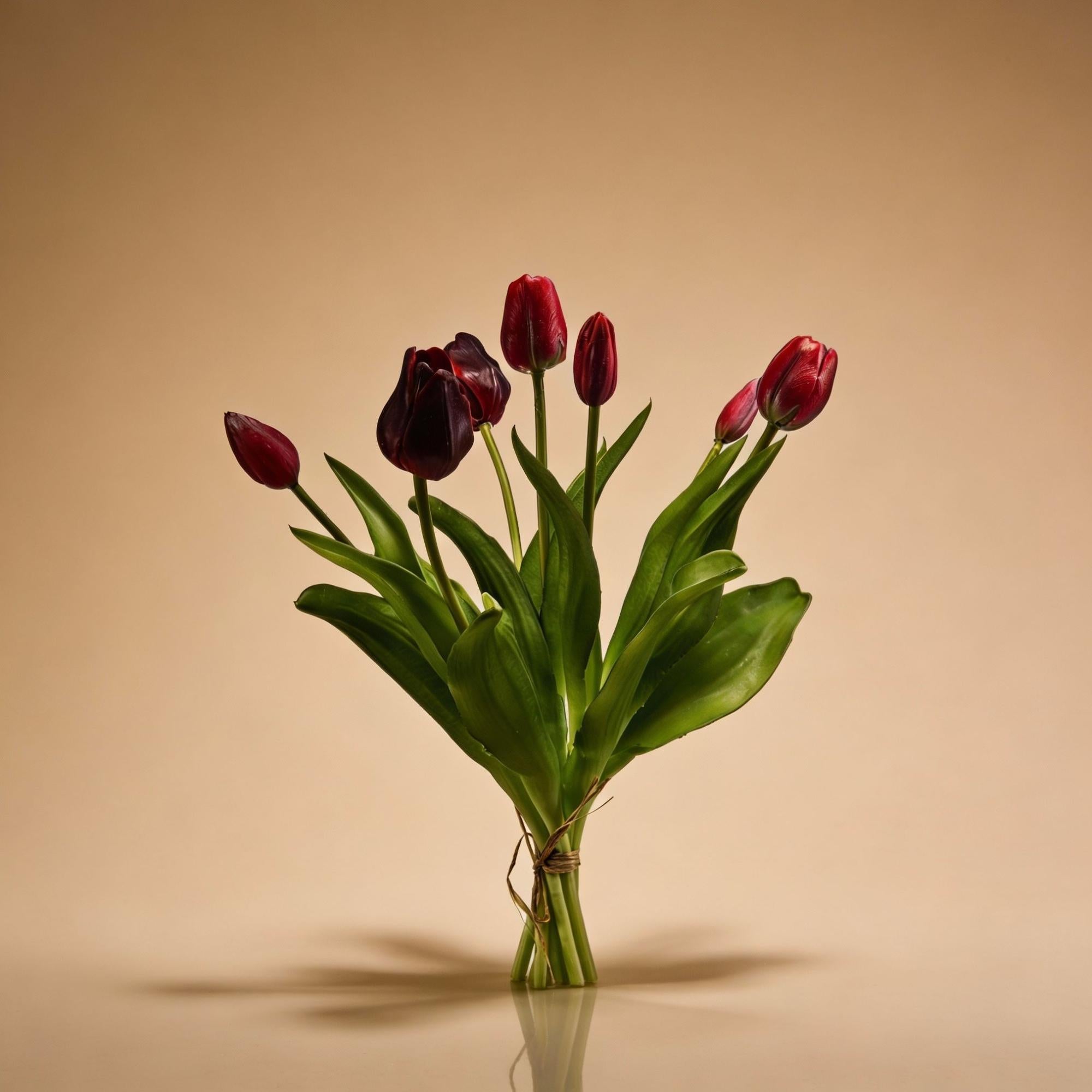 Tulpenboeket - Diep Rood - ‘Real Touch’ Kunsttulpen - 7 stelen - 42 cm