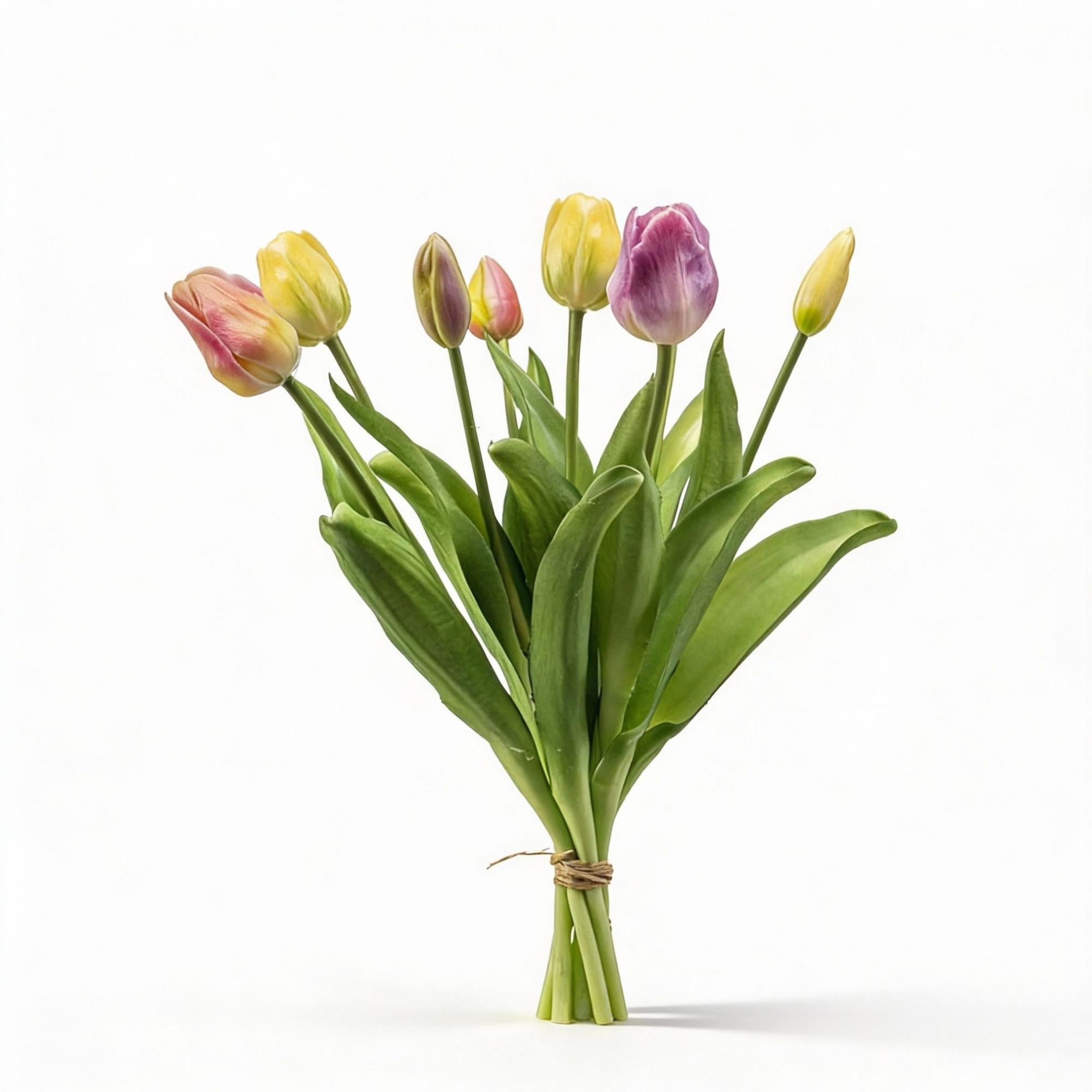 Tulpenboeket - Zachte Lente - ‘Real Touch’ Kunsttulpen - 7 stelen – 42 cm