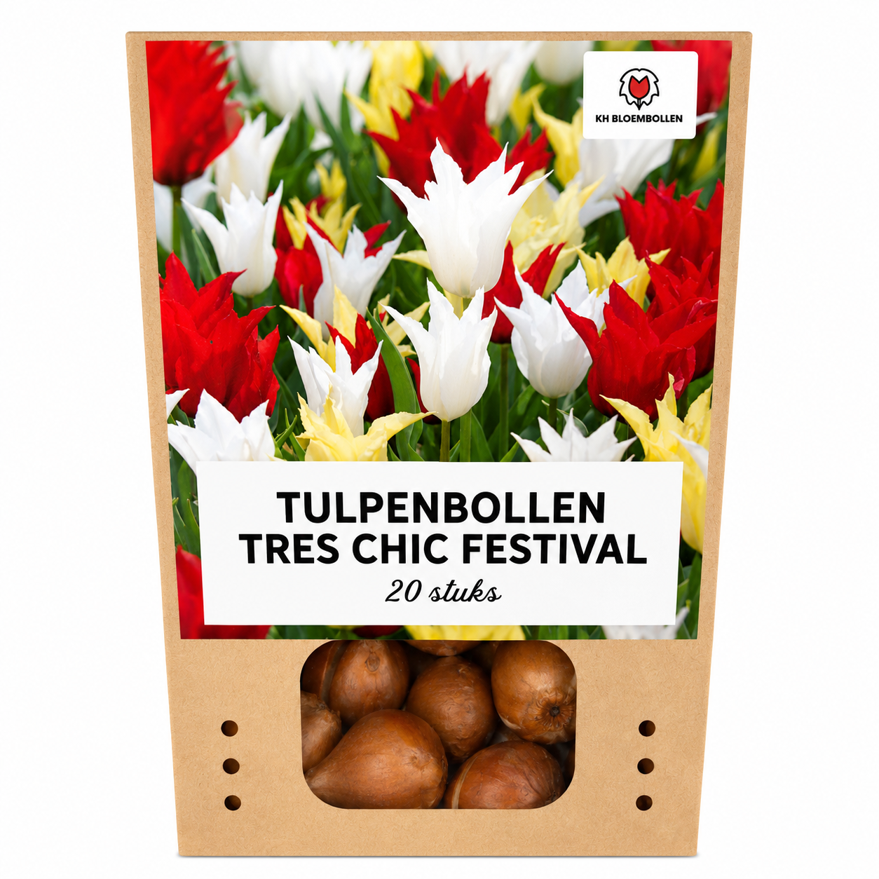 Tulpenbollen Tres Chic Mix – 20 Stuks | KH Bloembollen® | Rood, Geel & Witte Tulpen – Stijlvol, Fris & Kleurrijk – Voor Tuin of Pot – Maat 11/12 – Vers van de Teler