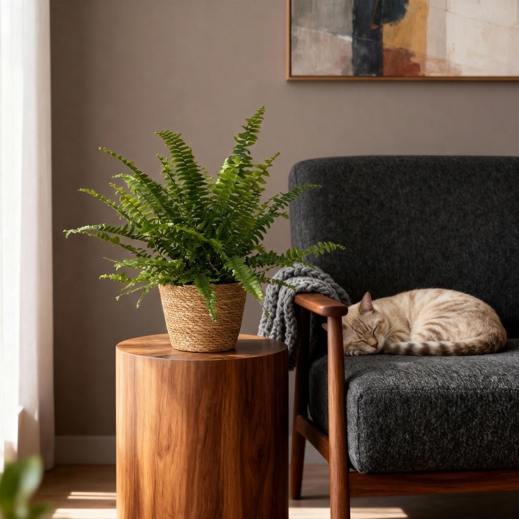 Green boutiQ - Kamerplant - Nephrolepsis exaltata Green Lady - Varen - Huisdiervriendelijke Plant - Groen - 4 Planten - met Mand - Pot 12cm - Hoogte 25cm