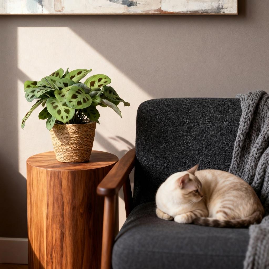 Green boutiQ - Kamerplant - Maranta Fascinator Kerchoveana - Zebraplant - Huisdiervriendelijke Plant - Groen - 4 Planten - met Mand - Pot 12cm - Hoogte 25cm