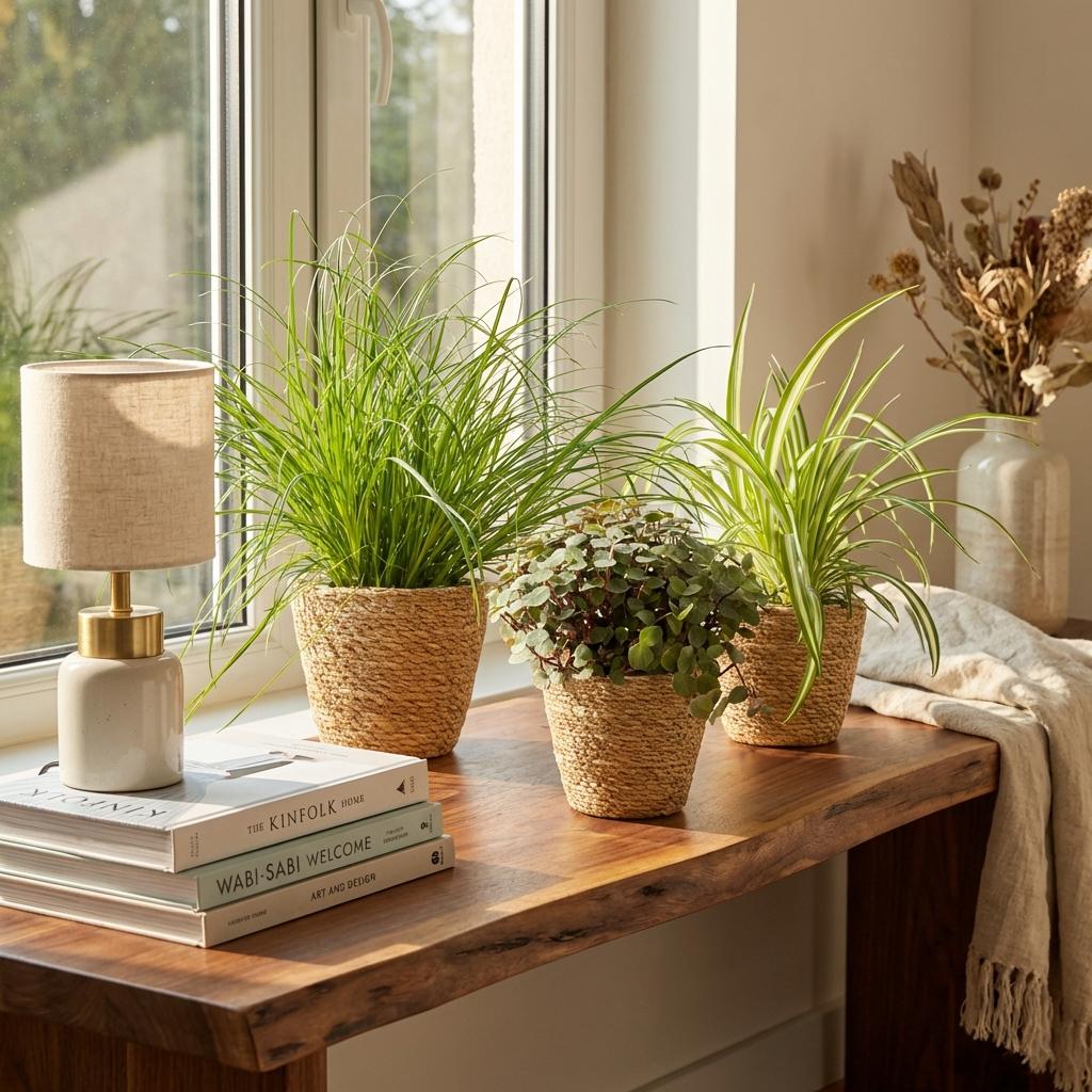 Green boutiQ - Kamerplant - Cyperus - Calissia - Chlorophytum - Mix van 3 - Huisdiervriendelijke Planten - Groen - 3 Planten - met Mand - Pot 12cm - Hoogte 20cm